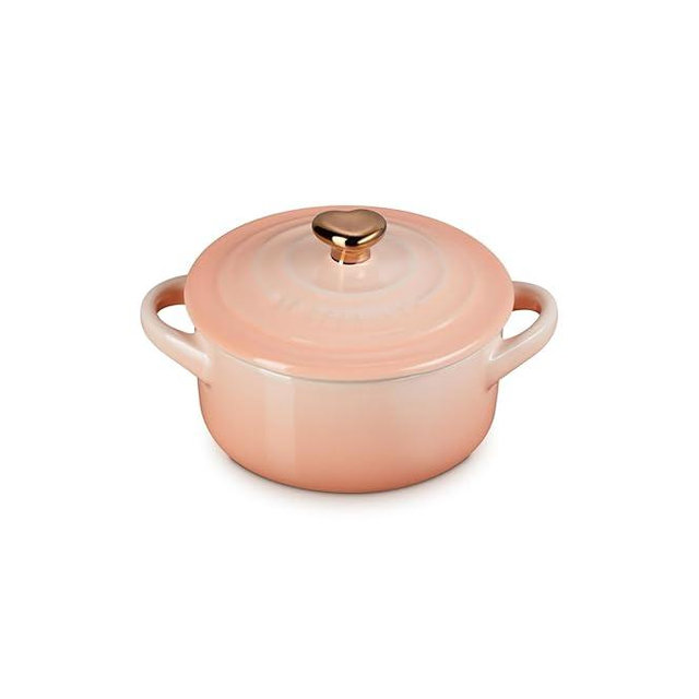 Le Creuset Stoneware Mini Round Cocotte, 8oz., Peche with Gold Heart Knob