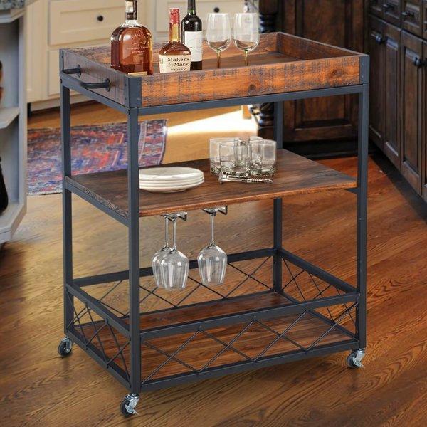 Caster Rustic Industrial Bar Cart