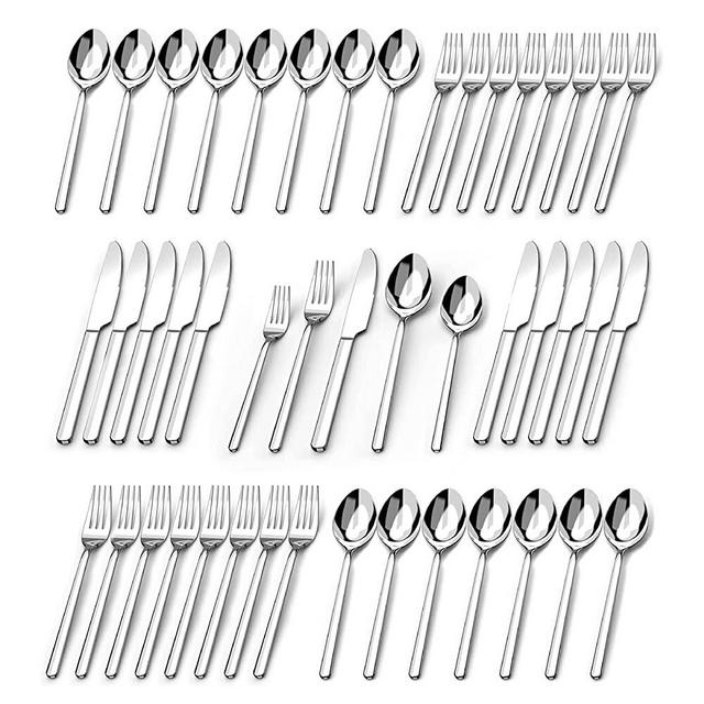 40 Piece Silverware Set, KINGSTONE Flatware Set for 8, 18/10 Stainless Steel Cutlery Set Mirror Polished Modern Design Dishwasher Safe