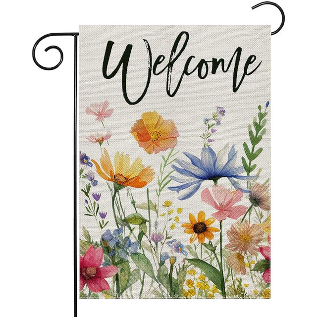 Spring Summer Floral Garden Flag 12x18 Inch, Double Sided Welcome Garden Flag, Flowers Butterfly Outdoor Outside Patio Farmhouse Yard Decoration