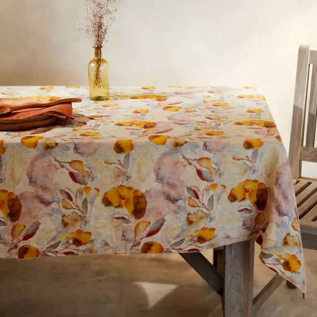 Lithuanian Linen Tablecloth, Watercolor Florals
