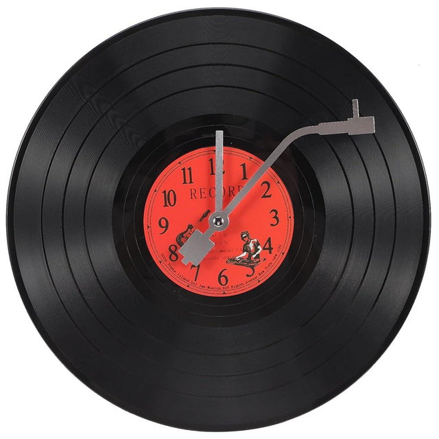 ZOYPAR Musical Black Vinyl Record Wall Clock Battery Operated Music Room Decor Decoration Art Hanging Clocks- 11.81inch
