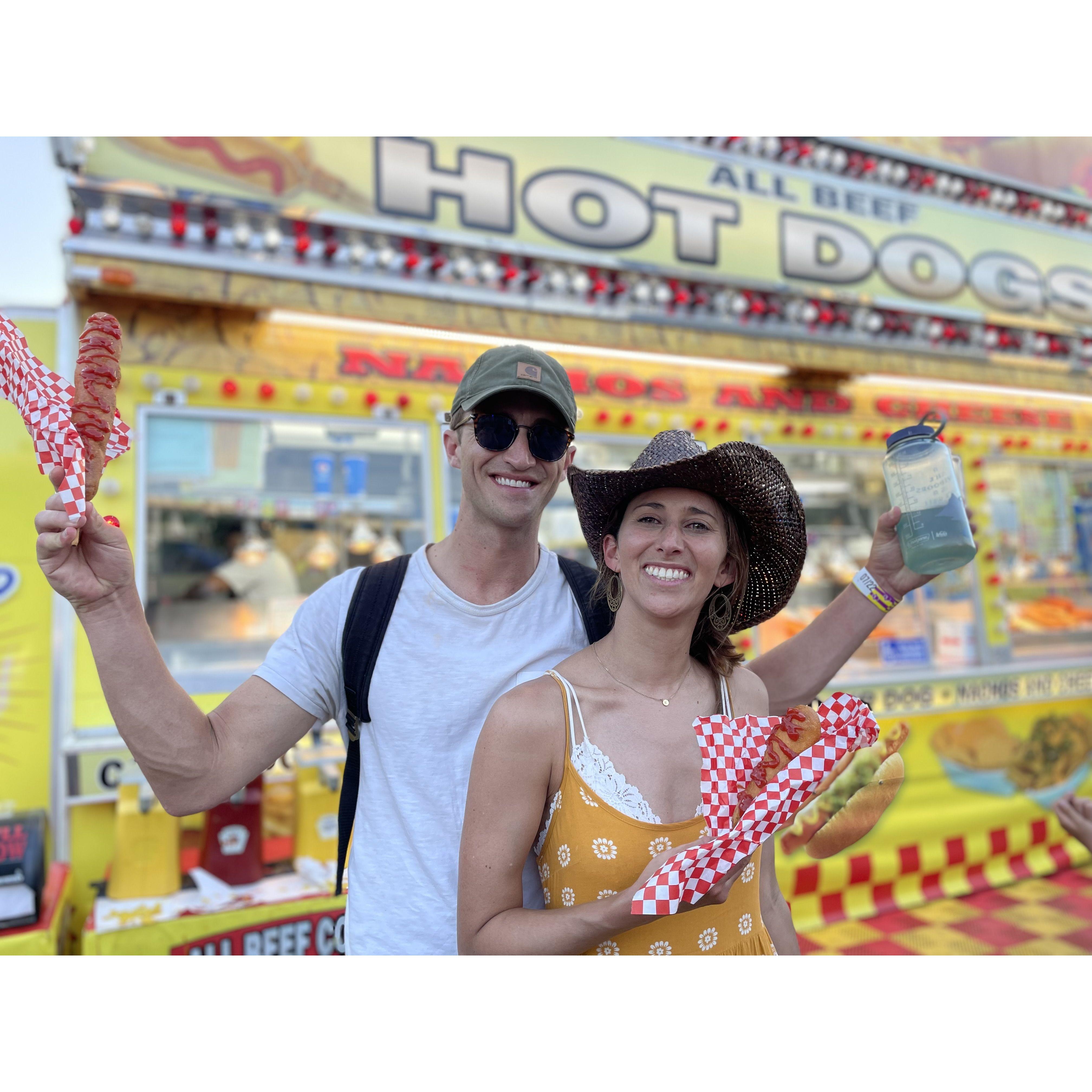 Eating corndogs at the Old Dominion concern at the Mid State Fair in Paso Robles