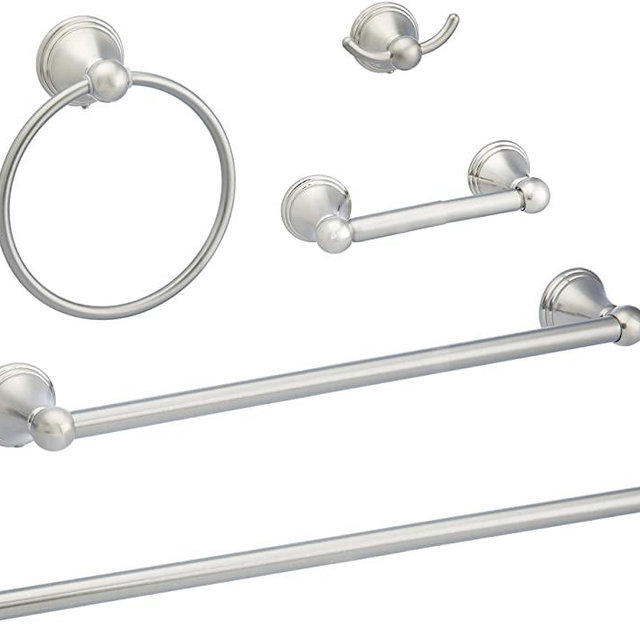 AmazonBasics AB-BR817-SN Bathroom Hardware Set, 5 Piece, Satin Nickel
