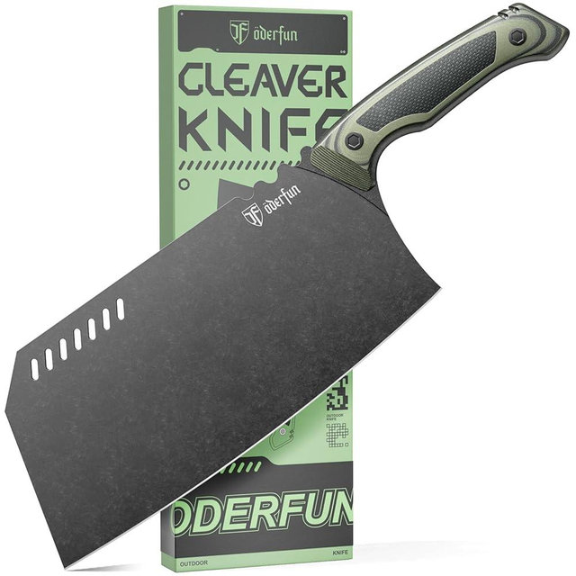ODERFUN 8 Inch Meat Cleaver - German Rust-Resistant Full-Tang Steel, G10 Non-Slip Handle - Professional Bone Cutting Knife for Outdoor Cooking & Butcher Use with Gift Box - Knife For Man