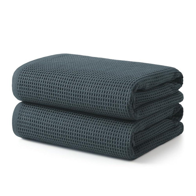 ecolook Waffle Bath Towel Set of 2, 100% Cotton Lightweight & Quick-Dry Bath Towels, Ultra-Absorbent and Breathable, Lint-Free Hotel & Spa Towels for the Bathroom, Gym, and Travel - Dark Gray