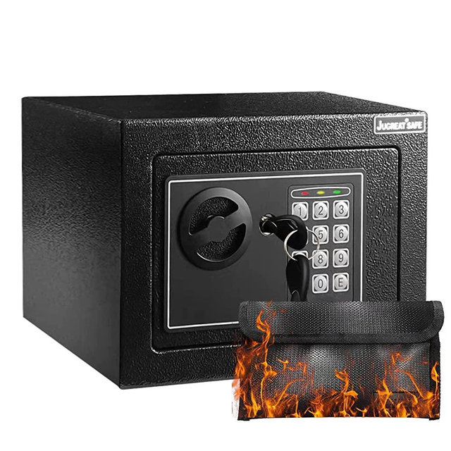 JUGREAT Fire Resistant Money Safe Box for Home with Fireproof Money Bag for Cash Safe Hidden, Security Safe Box for Money Safe with Keys,With Induction Light for Home Office Hotel