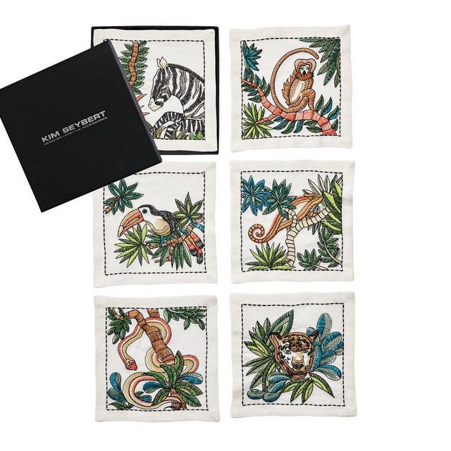 Mali Cocktail Napkins in White & Multi, Set of 6 in a Gift Box