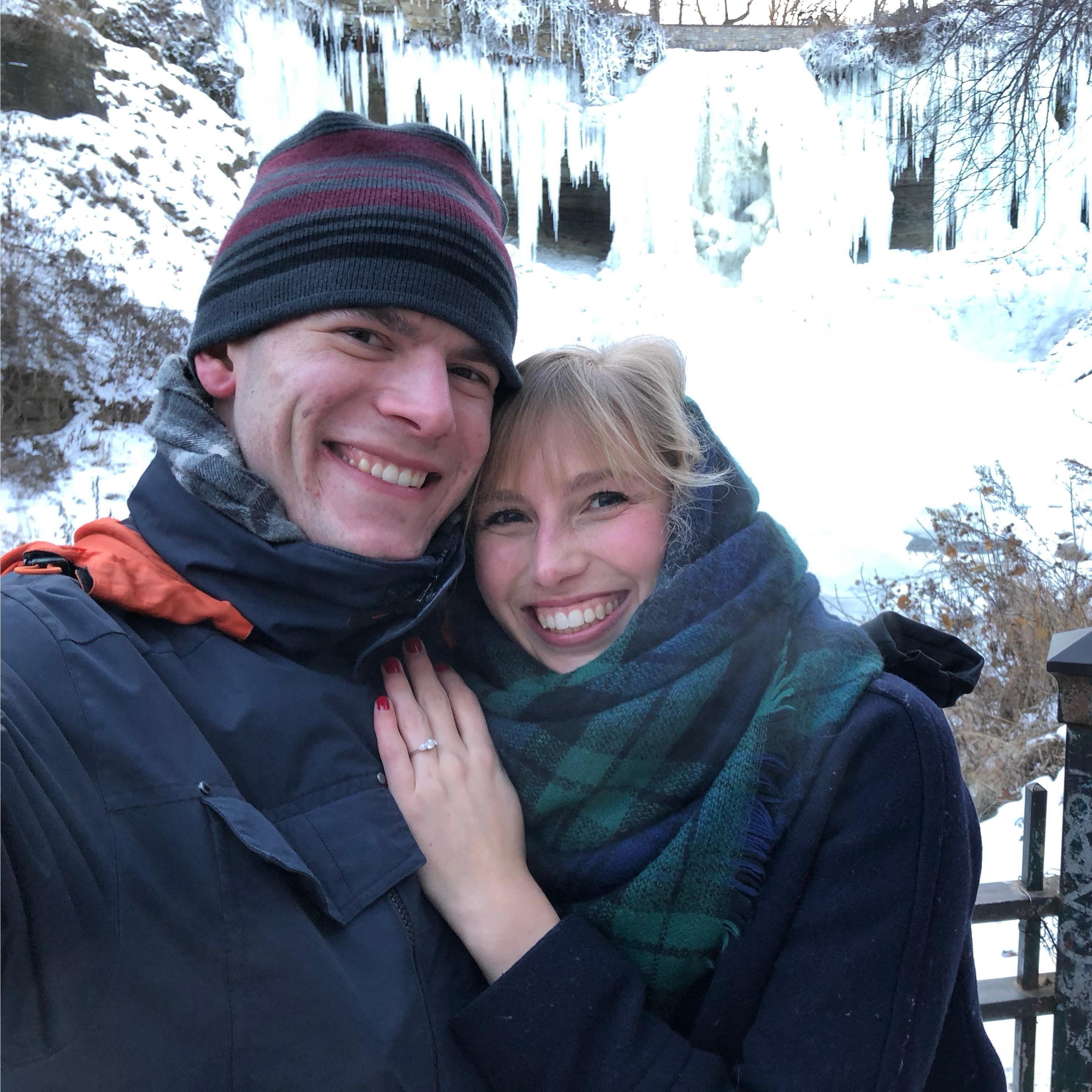 Natalie said yes! December 26, 2017, at Minnehaha Falls in Minneapolis