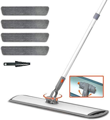 Professional Microfiber Mops Floor Cleaning System, 360 degree Perfect for Hardwood, Laminate, Tile Floor Cleaning, 4 Dry & Wet Reusable Dust Mop and 1 Dirt Removal Scrubber Included