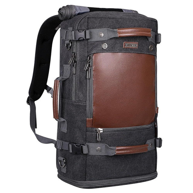 WITZMAN Travel Backpack for Men Women Carry on Luggage Backpack Canvas Rucksack Duffel bag with Shoe Compartment（A2021 big size black）
