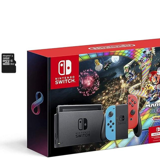 Nintendo Switch Mario Kart 8 Deluxe Accessories Bundle with Neon Blue & Neon Red Joy-Con & 32GB SD Card