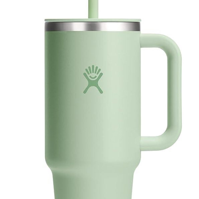 Hydro Flask 40 Oz Travel Tumbler with Handle, Lid and Straw - Insulated Stainless Steel in 40 Oz Aloe Green