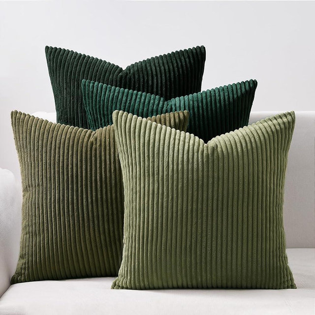 Topfinel Christmas Decorative Throw Pillow Covers Green Series,Winter Fluffy Corduroy Striped Euro Pillows Shams for Couch Bed Bedroom,Western Modern Hunter Green Pillowcase 20x20 Inch Set of 4