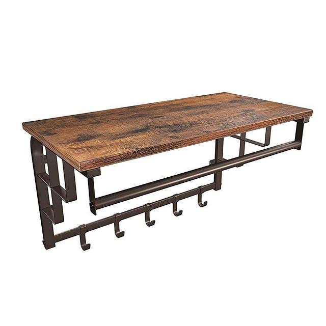 VASAGLE Industrial Coat Rack Shelf Wall Mounted, Coat Hooks Shelf with Hanging Rail, 5 Metal Removable Hooks and Storage Shelf for Entryway Hallway Bedroom Bathroom Living Room ULCR13AX