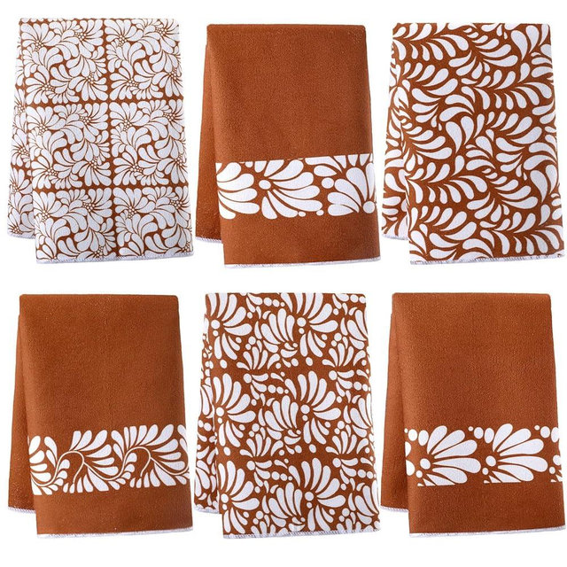 Macarrie 6 Pcs Mexican Kitchen Towel Decor Cinco De Mayo Fiesta Decorations Talavera Hand Towel Dishtowel Bulk Decorative Drying Cloth for May 5th Mexican Kitchen Bathroom Home Cooking 18 x 26 Inch