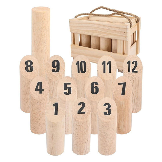 Wooden Throwing Game Set, 12 Numbered Block Tossing Game with Wooden Box, Outdoor Backyard Game for Kids Adults Family, Floor Games for Lawn Beach Park