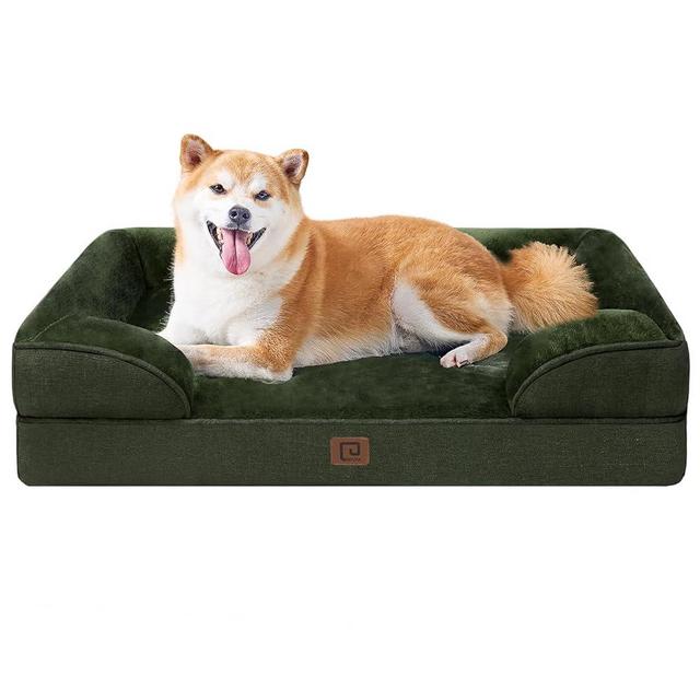 EHEYCIGA Orthopedic Dog Beds for Large Dogs, Waterproof Memory Foam Large Dog Bed with Sides, Non-Slip Bottom and Egg-Crate Foam Large Dog Couch Bed with Washable Removable Cover, Dark Green