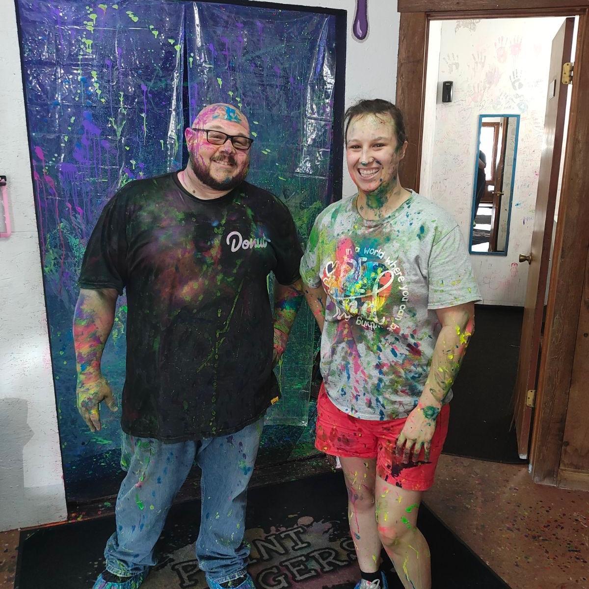 Paint slingers in Longview! Literally can throw paint at each other and create your own masterpieces on a canvas. Yes, paint comes off easily out of clothes and our body.