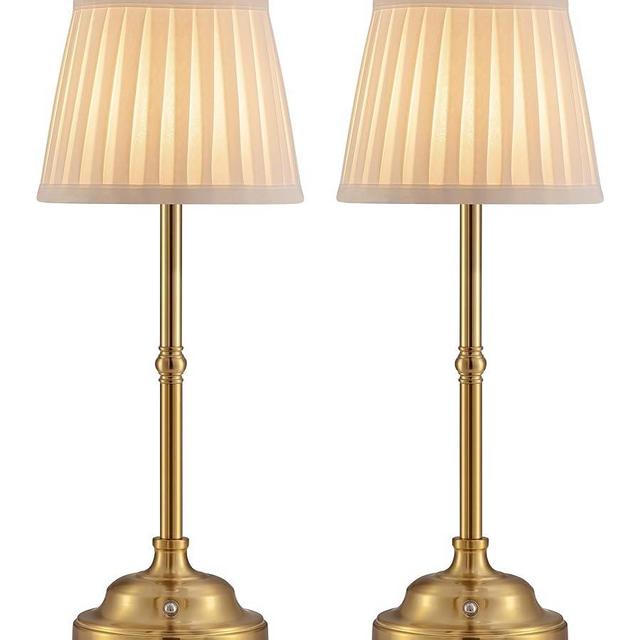KDG Cordless LED Table Lamp Set of 2, Portables Fabric Shade Desk Lamps, 5000mAh Rechargeable Battery Powered Lighting, Dimmable Light for Dining Room, Bedroom, Bedside, Outdoor, Balcony (Bronze)