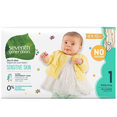 Seventh Generation Baby Diapers, Free and Clear for Sensitive Skin, Size 1