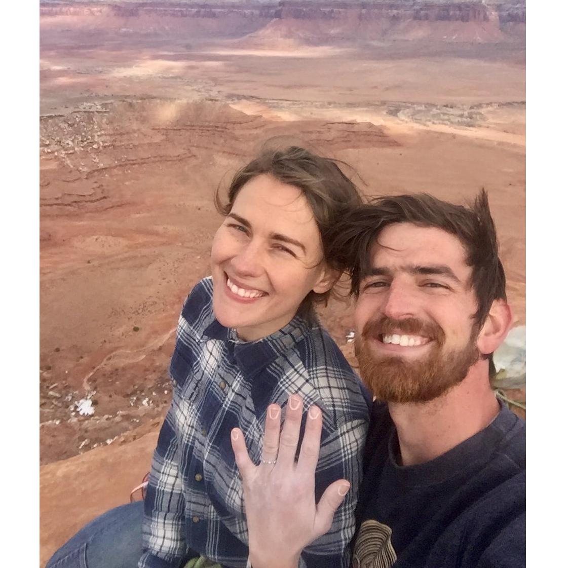 We got engaged on top of the Sixth Shooter tower in Indian Creek Utah!
