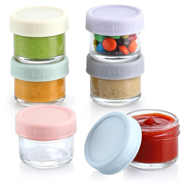VITEVER [6 Pack] Salad Dressing Container To Go, 1.7 oz Glass Small Condiment Container with Lids, Dipping Sauce Cups Set, Leakproof Reusable Sauce Containers for Lunch Box Work Trip.