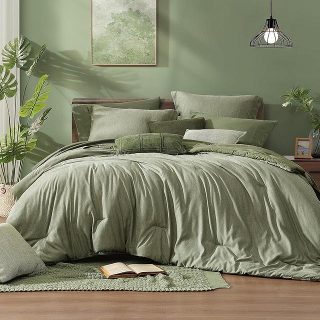 Monbix King Size Comforter Set, Sage Green King Size Bed Set Reversible, King Size Comforter Set 7 Pieces, Cationic Dyeing Bed in a Bag with Comforter, Sheets, Pillowcases & Shams