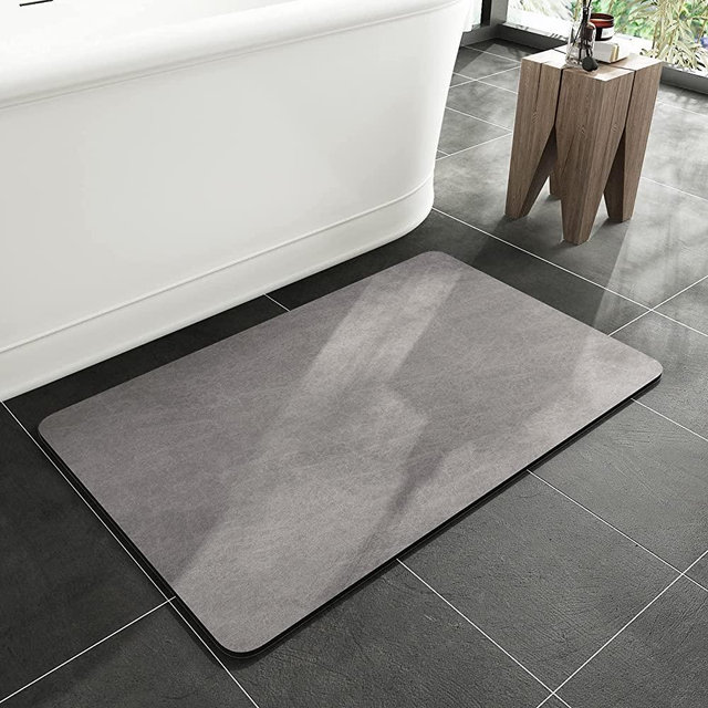 MontVoo -Bath Mat Rug-Rubber Non Slip Quick Dry Super Absorbent Thin Bathroom Rugs Fit Under Door-Washable Bathroom Floor Mats-Shower Rug for in Front of Bathtub,Shower Room,Sink (17x27.5, Gray)