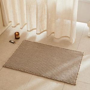 TYUU Waffle Bath Mat, Boho Bathroom Rugs Non Slip Washable Super Absorbent Quick Dry Bath Mat Farmhouse Bathroom Decor, 36"x24" Beige