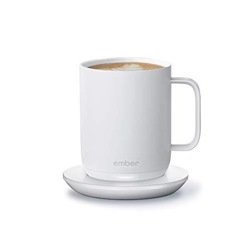 NEW Ember Temperature Control Smart Mug 2, 10 oz, White, 1.5-hr Battery Life - App Controlled Heated Coffee Mug - Improved Design