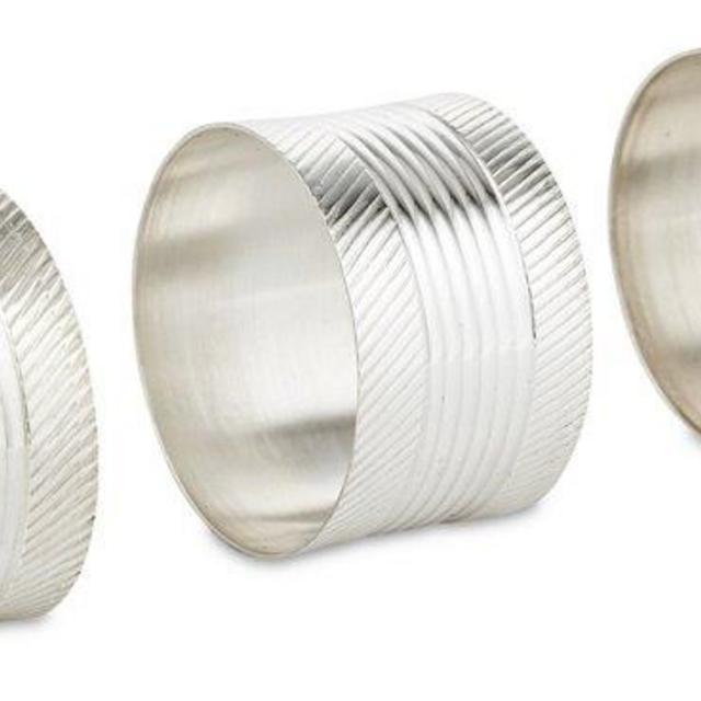 S/6 Ribbed Napkin Rings, Silver Plated
