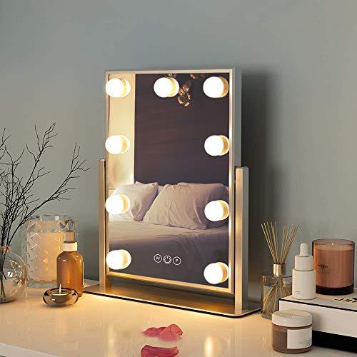 Lighted Vanity Make Mirror with Light,Makeup Mirror with Dimmable LED Blubs, Screen Touch Control Three Colors Lights Ajustable Angle for Dressing Table