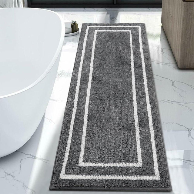 Uphome Runner Rug for Bathroom, 24x71 Modern Dark Gray Long Bathroom Rug Non Slip Machine Washable, Soft Plush Microfiber Absorbent Bath Mat Runner for Tub, Shower, Floor, Sink