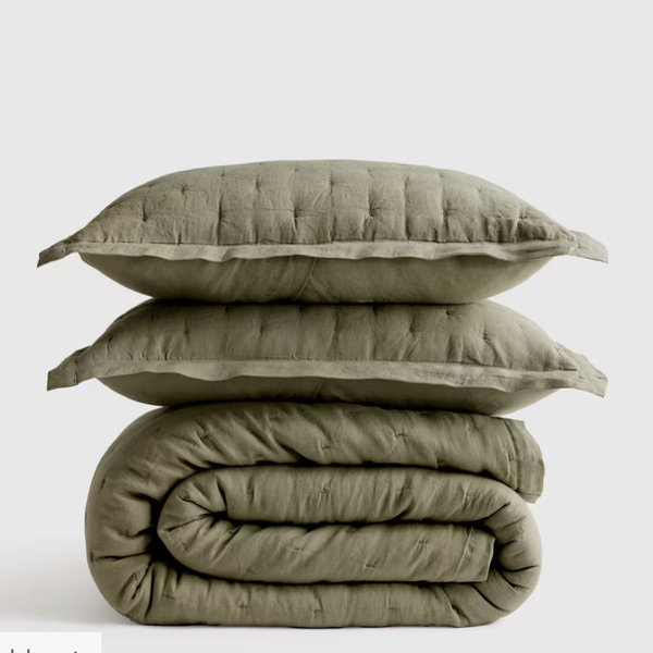 European Linen Dream Quilt Set - Willowleaf, King/Cal King