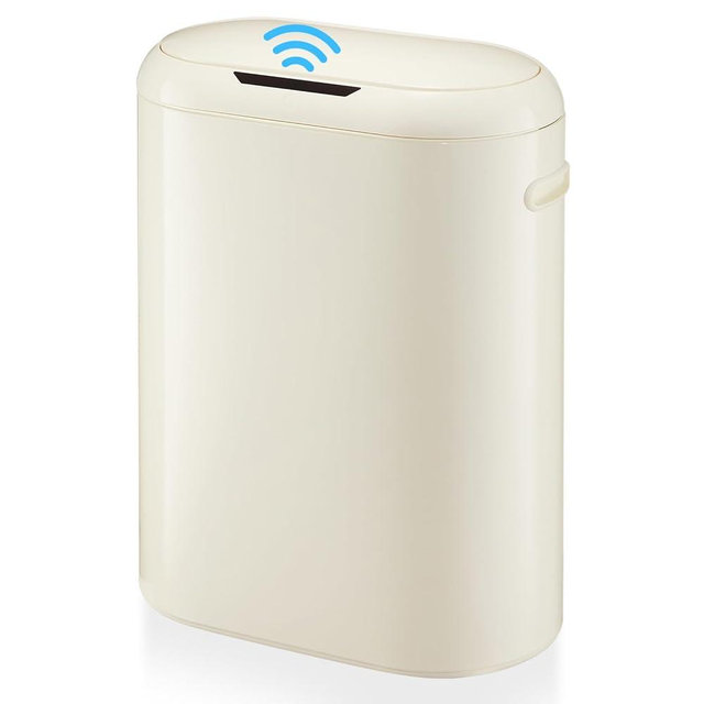 Festisoul Touchless Automatic Kitchen Trash Can 13 Gallon – Slim 50L Motion Detector Garbage Bin with Soft-Close Lid, Ideal for Home, Bathroom, Office – Cream White, Beige, OneSize