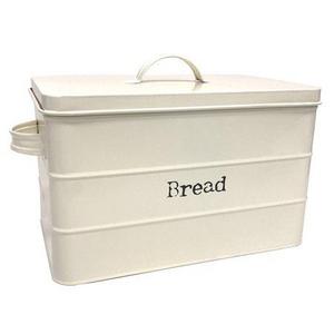 Home Basics Vintage Tin Bread Box, Ribbed Pattern, Ivory, 13.25x8.5x10 Inches