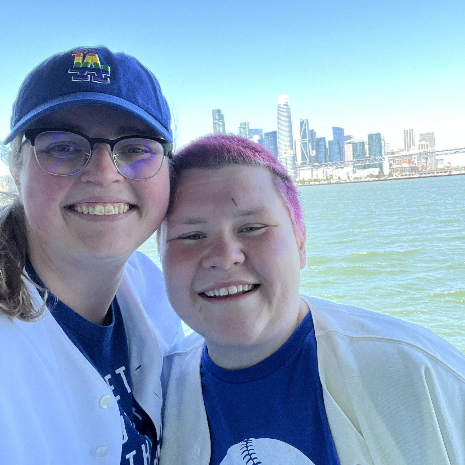 On the ferry ride from Oakland to San Francisco for a Dodgers vs Giants baseball game - the views are always unbeatable.