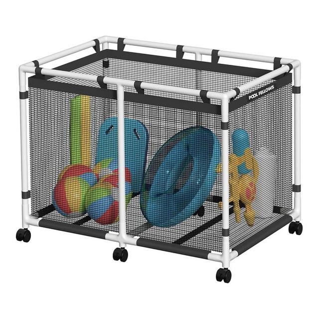 POOL FELLOWS Pool Storage Bin, 214 Gallons, Holder for Noodles, Toys, Floats, Towels, Large Mesh Organizer for Swimming Equipments, Max Style