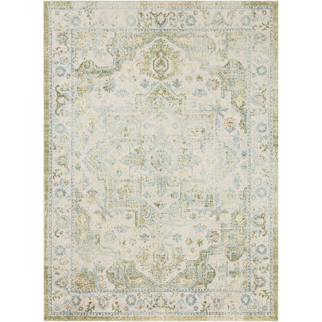 Nourison Washable Astra Vintage Medallion Indoor Flatweave Area Rug Blue Green 5'3" x 7'