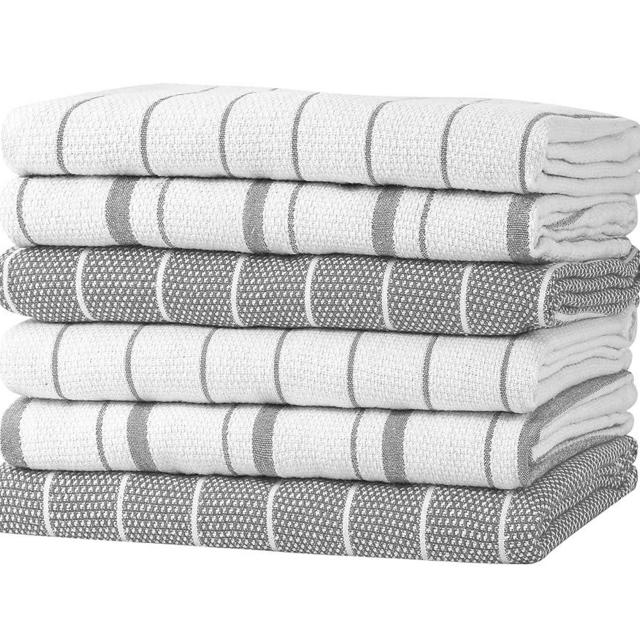 Zeppoli Classic Kitchen Towels - 6 Pack - 20 by 28 inches - 100% Natural Cotton Dish Reusable Cleaning Cloths - Super Absorbent - Machine Washable Hand Towels (Grey)