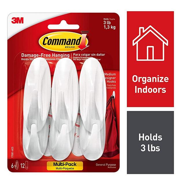 Command Designer Hooks, Medium, White, 6-Hooks (17081-6ES), Organize and decorate your dorm