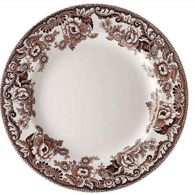 Spode Delamere Dinner Plate, Brown And White Scroll's And Flower's, Set of 4