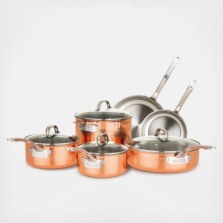 Viking, 3-Ply Hammered Copper Clad 10-Piece Cookware Set | Zola
