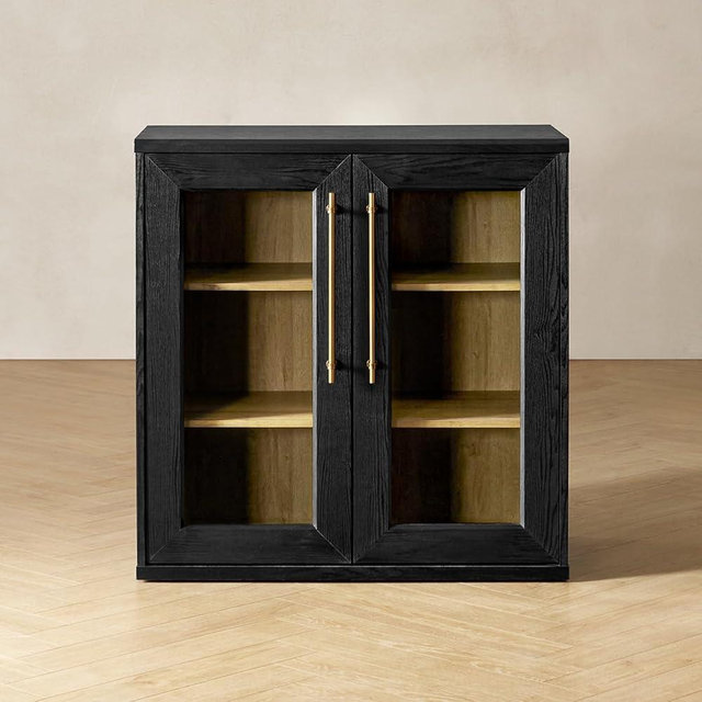 mopio Blake Storage Cabinet, Small Modular Accent Display Sideboard Buffet Cabinet with Storage, Media Console Credenza, for Kitchen, Coffee Bar, Pantry, (Black Oak Acrylic, Single)