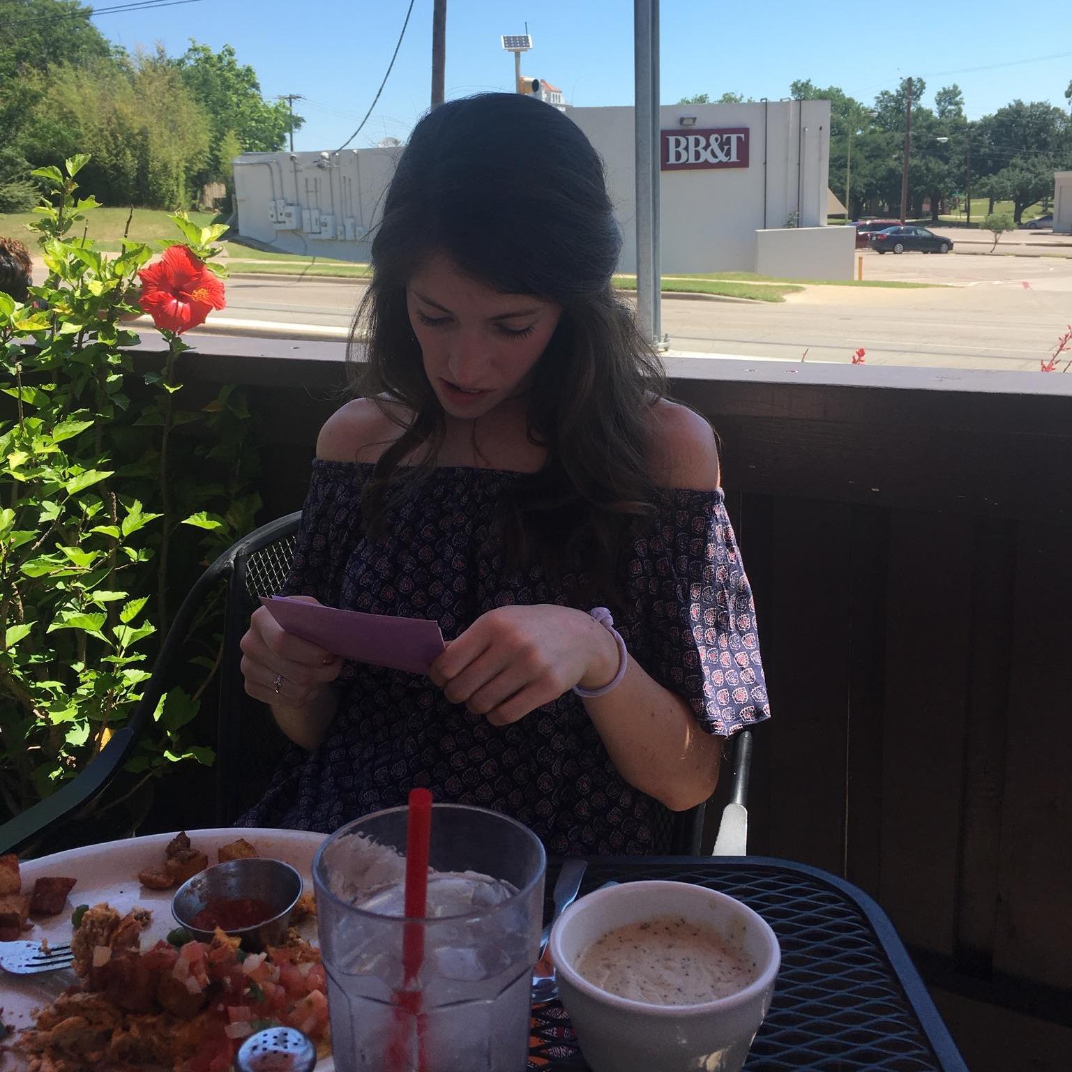 Taylor proposed to me by recreating our most prized moments together with my friends in Dallas so they could be part of our story. He gave them each a letter to give me, this was at a brunch place.
