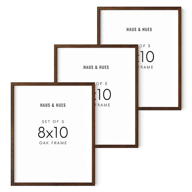 HAUS AND HUES 8x10 Picture Frame Set of 3 - Walnut Wood Picture Frames, 8 by 10 Wall Gallery Frame Set, Brown Picture Frames, 8 x 10 Wooden Frames Frame Set, Bulk 8x10 Rustic Photo Frames