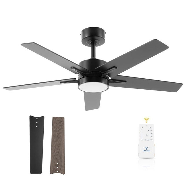 Vagizm Ceiling Fan with Light Remote: 42 Inch Modern Fans with Dimmable Tri-Color Temperature LED - Quiet Reversible DC Motor for Living Room Bedroom（Matte Black