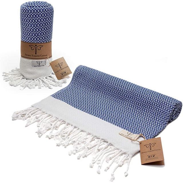 Smyrna Original Turkish Beach Towel Cotton, Prewashed, 37 x 71 Inches | Peshtemal and Turkish Bath Towel for SPA, Beach, Pool, Gym and Bathroom (Azure)
