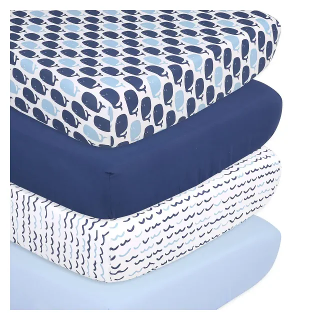 The Peanutshell Fitted Crib Sheets - Blue Nautical - 4pk: Microfiber, Standard Crib/Toddler, Anchor Pattern